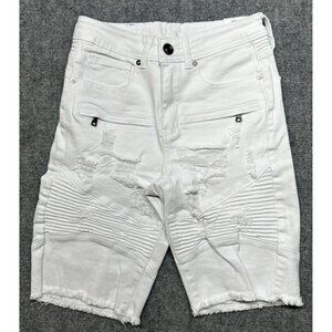Rue21 Jean Shorts Mens 26 White Denim Supreme Flex Distressed Stretch New